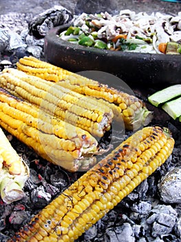 Grilled corn and vegetables