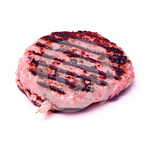 Grilled crocodile meat burger isolated on a white studio backgr