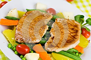 Grilled Cutlet Food , with colorful vegetable