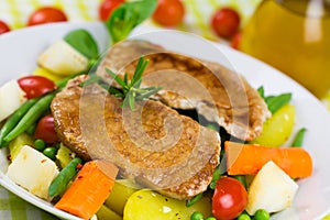 Grilled Cutlet Food , with colorful vegetable