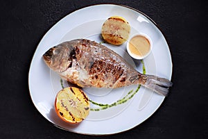 Grilled dorado fish with citrus and sauce