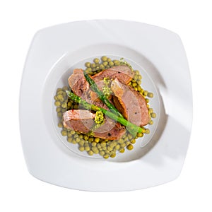 Grilled duck breast with vegetables