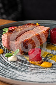 Grilled Duck With Puree of Sweet Potato in Restaurant for Dinner