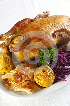 Grilled duck with red cabbage