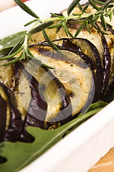 Grilled eggplant slices on a plate
