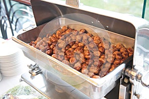 Grilled, fermented pork and sticky rice sausage, originally from the Isan Northeast region of Thailand. It can be shaped like a
