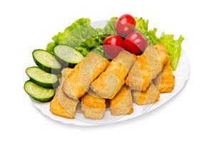 Grilled fish fingers with vegetables