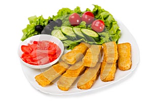 Grilled fish fingers with vegetables