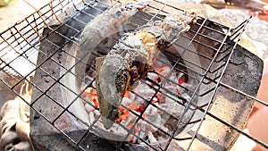 Grilled fish on hot fire