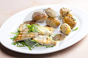 grilled fish with grilled potatoes