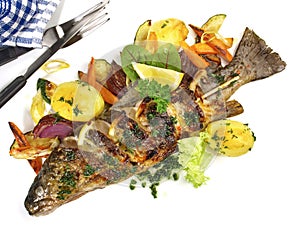 Grilled Fish - Rainbow Trout with Vegetables and Potatoes