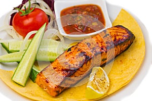 Grilled fish steak on the plate