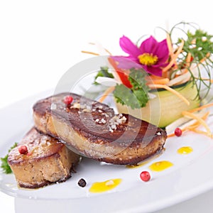 Grilled foie gras with vegetables