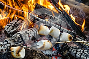 Grilled Food on a Stick Cooking Near Flames