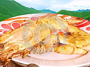 Grilled Giant River Prawn on nature background