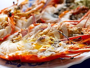 Grilled giant river prawns or giant freshwater prawns