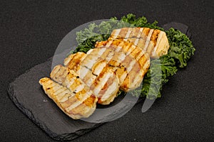 Grilled Greek haloumi cheese with herbs