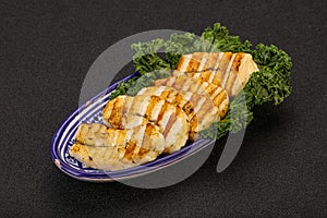 Grilled Greek haloumi cheese with herbs