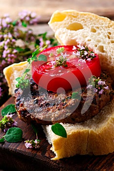 Grilled herbed burger.style rustic .selective focus