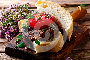 Grilled herbed burger.style rustic .selective focus