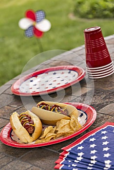 Grilled hotdogs at a patriotic holiday BBQ