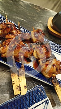 Grilled Japanese chicken skewers with sweet soy sauce