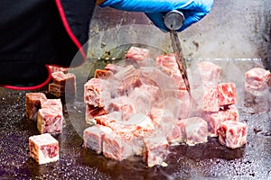 Grilled Kobe Beef Cube, Kobe beef teppanyaki Steak