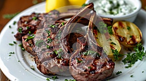 Grilled lamb chops with tzatziki sauce