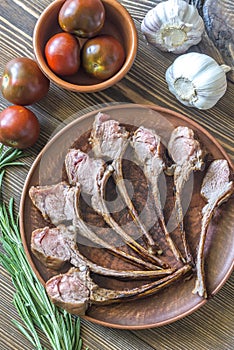 Grilled lamb rib chops on the plate