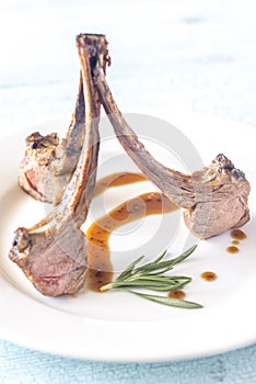 Grilled lamb rib chops on the plate