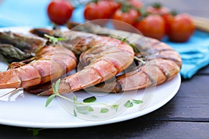 Grilled large shrimp on a plate