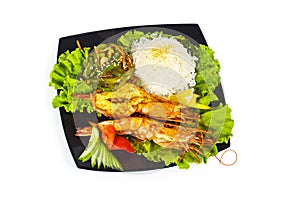 Grilled lobster, rice and vegetable