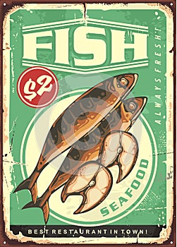 Grilled mackerel fish dish vintage tin sign