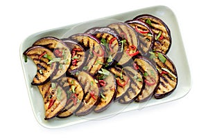 Grilled Marinated Eggplant slices Isolated on White