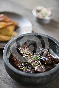 Grilled marinated pork ribs with sweet sesame sauce