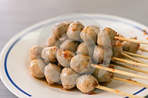 Grilled meat ball with sweet spicy sauce