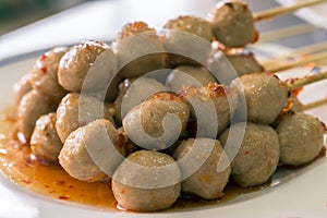 Grilled meat ball with sweet spicy sauce