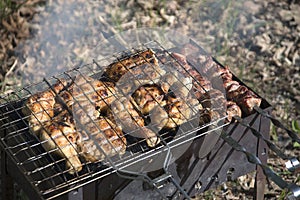 Grilled meat coals and logs