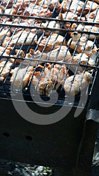 Grilled meat on the grill food