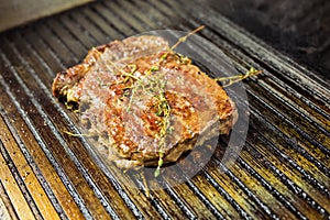 Grilled meat. Juicy steak from beef - soft focuse