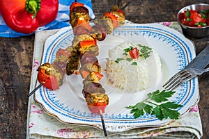 Grilled meat kebabs on skewers