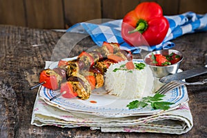 Grilled meat kebabs on skewers