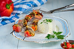 Grilled meat kebabs on skewers