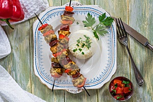 Grilled meat kebabs on skewers