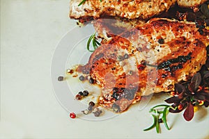 Grilled meat with pepper and rosemary