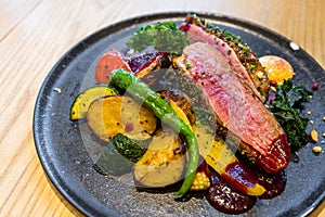 Grilled meat with roast vegetable