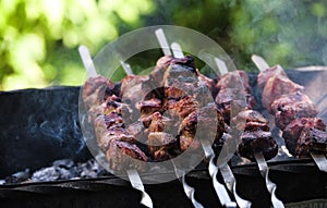 Grilled meat with smoke