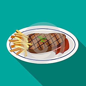 Grilled meat steak with french fries on dish