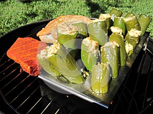 Grilled Meat and Stuffed Jalapenos photo