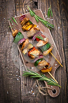 Grilled meat and vegetable kebabs